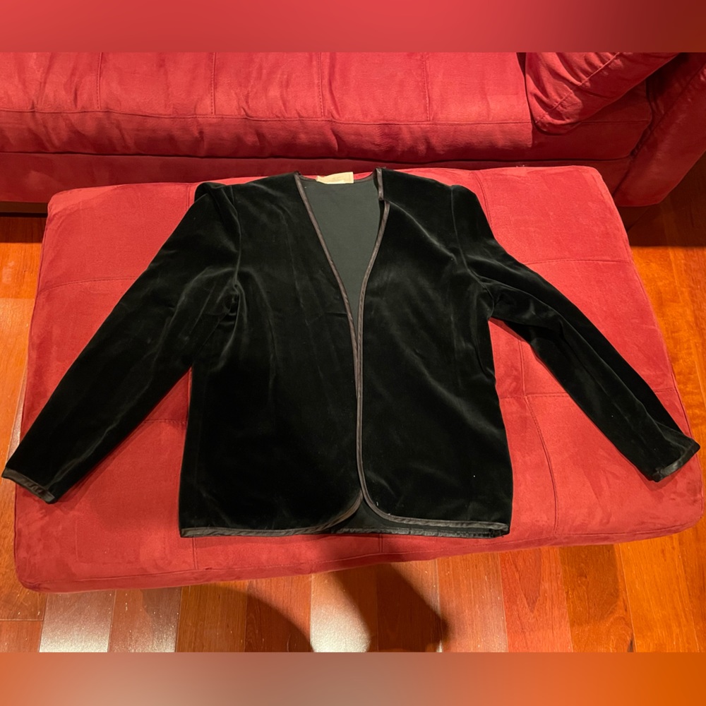 Black velvet jacket with satin trim
